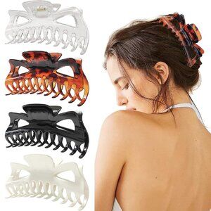 5.5” Elegant Large Hair Claw Clips – Shiny 4-Piece Set for Thick Hair